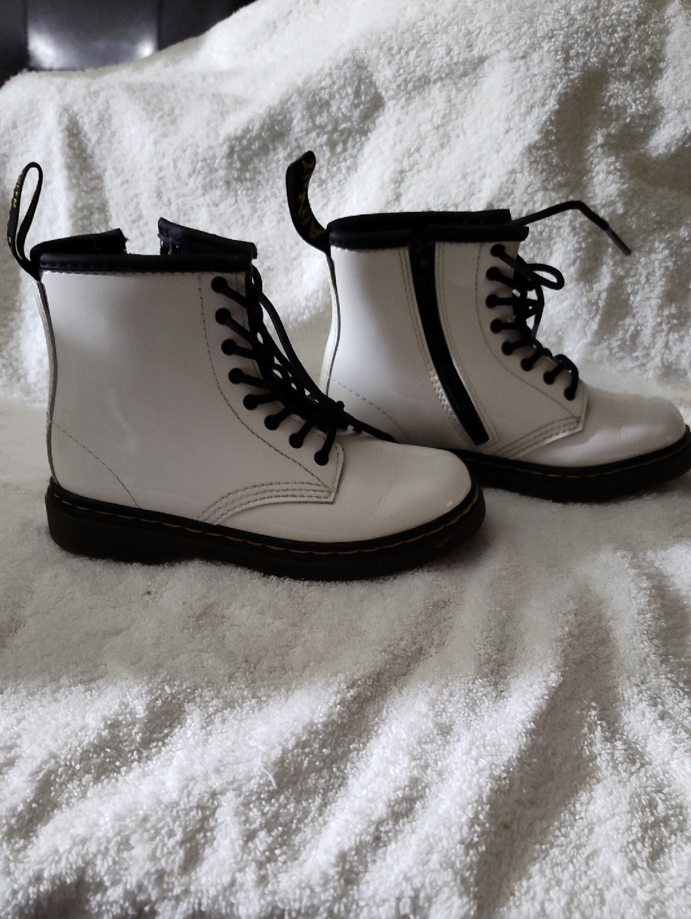 Dr. Martens White and Black Kids Lace-Up Combat Boots Size 10 Girls